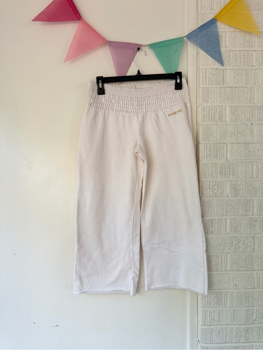 bebe White Wide-Leg Lounge Shorts with Smocked Waist